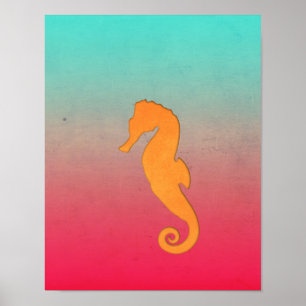 Póster Caballito de mar silueta naranja Simple playa náut