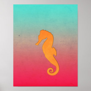 Póster Caballito de mar silueta naranja Simple playa náut