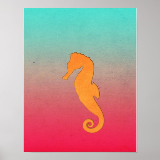 Póster Caballito de mar silueta naranja Simple playa náut (Frente)