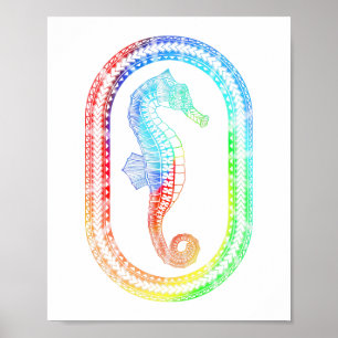 Póster caballito de mar tribal de colores teñidos