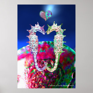 PÓSTER CABALLITOS DE MAR ENAMORADOS, ROSA AZUL MADRE PERL