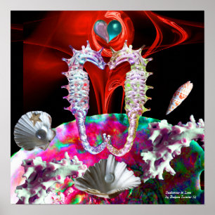 PÓSTER CABALLITOS DE MAR ENAMORADOS,ROSA AZUL NÁCAR