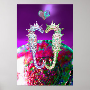 PÓSTER CABALLITOS DE MAR ENAMORADOS ROSA AZUL PURPURA MAD