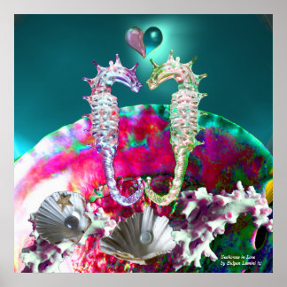 PÓSTER CABALLITOS DE MAR ENAMORADOS, ROSA AZUL TEJADA MAD