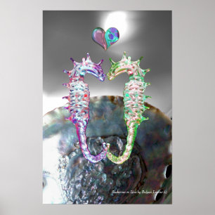 Póster CABALLITOS DE MAR ENAMORADOS ROSA FUCsia MADREPERL