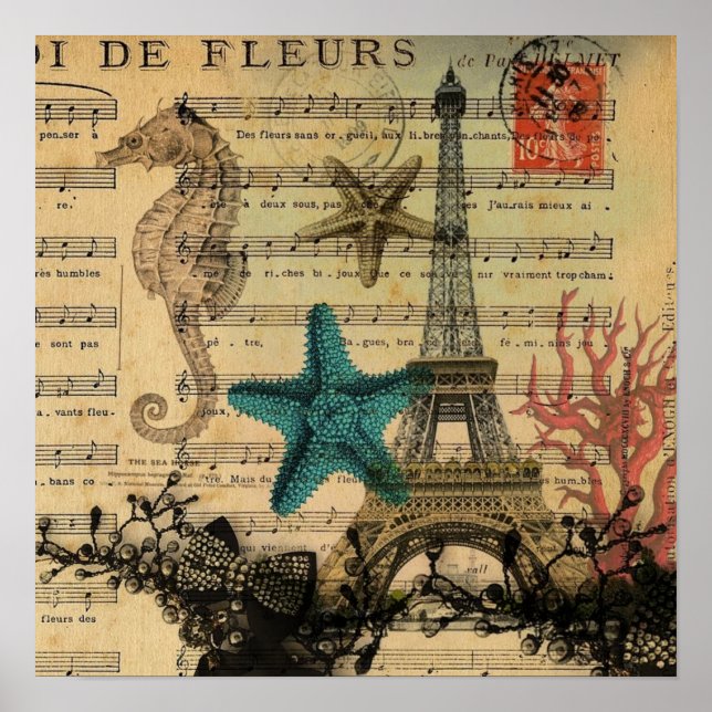 Póster caballitos de mar tropicales conchas marinas paris (Frente)