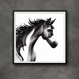 Póster Caballo abstracto   Blanco y negro