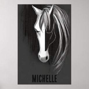Póster Caballo abstracto de blanco y negro personalizado