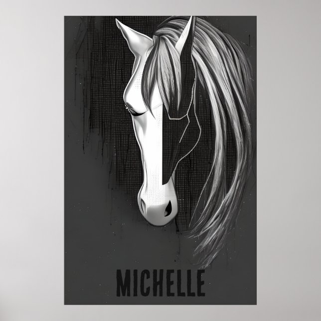 Póster Caballo abstracto de blanco y negro personalizado (Frente)