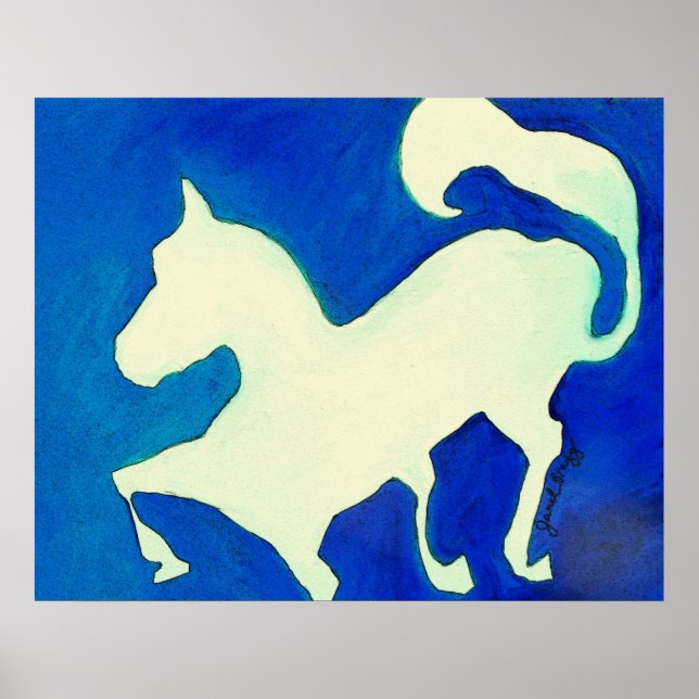 Póster Caballo abstracto en azul y blanco (Frente)