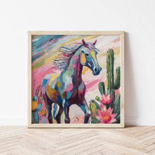 Póster Caballo abstracto moderno y suculentos