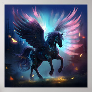 Póster caballo alado pegasus translúcido luminoso