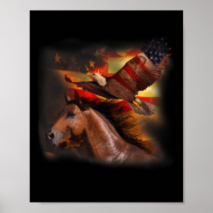 Póster Caballo Alas Águila Bandera Americana Orgulloso Pa