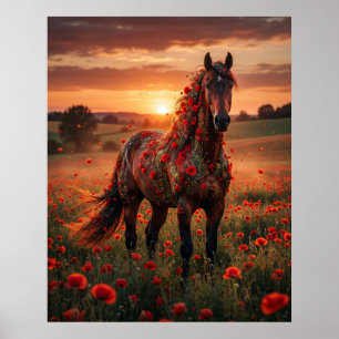 Póster Caballo Amapola Carrera del Atardecer