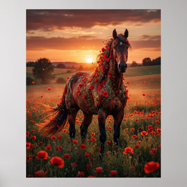 Póster Caballo Amapola Carrera del Atardecer (Frente)