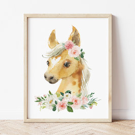 Póster Caballo, Animales De Granja, Flores Rosa, Nursera