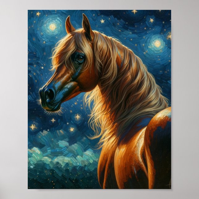 Póster Caballo árabe en la noche de Van Gogh Starry (Frente)
