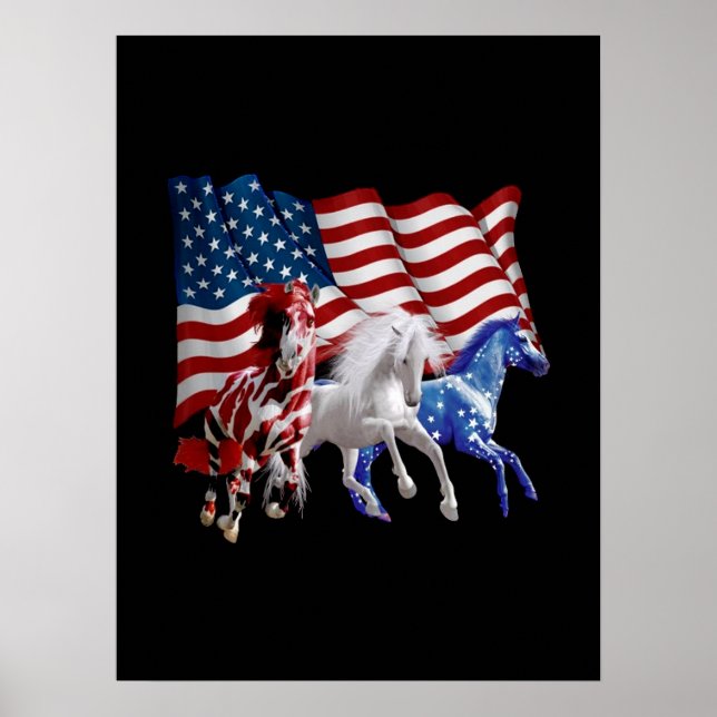 Póster Caballo Bandera Estadounidense (Frente)