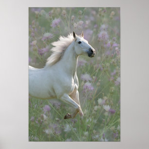 Póster Caballo blanco con flores poster
