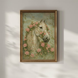 Póster Caballo Blanco con Rosas