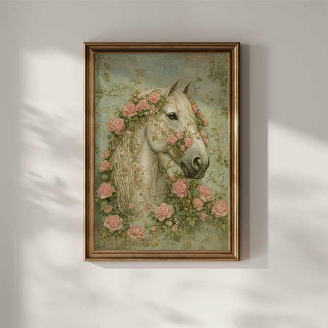 Póster Caballo Blanco con Rosas (Subido por el creador)