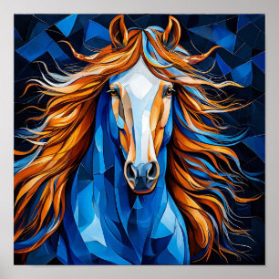 Póster Caballo Blanco ✨ Crin Dorada Mosaico Elegante Fant