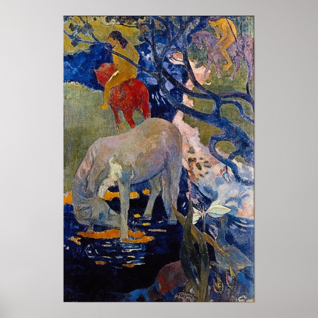 Póster Caballo blanco de Paul Gauguin, Bella Artes de la  (Frente)