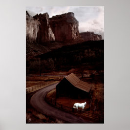 Póster Caballo blanco en el Poster de los Cañones Utah