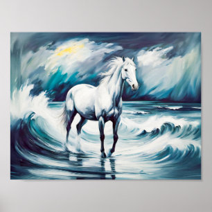Póster Caballo blanco en un mar tormentoso