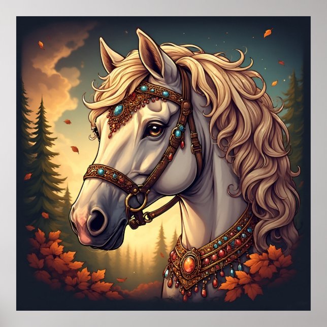 Póster Caballo blanco magnífico (Frente)