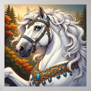 Póster Caballo blanco magnífico