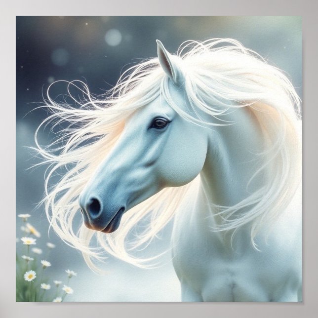 Póster Caballo blanco Mantenga o diseñe su propio (Frente)