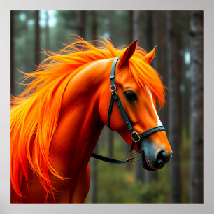 Póster Caballo Castaño Elegante en Silla