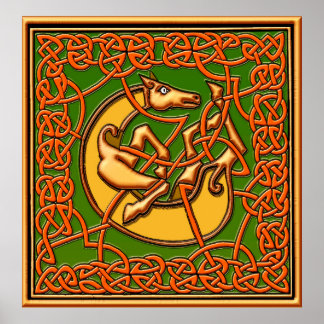 Póster Caballo cautivo medieval en diseño de nudo celta