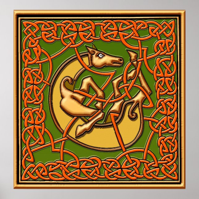 Póster Caballo cautivo medieval en diseño de nudo celta (Frente)