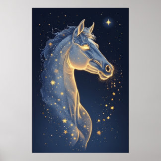 Póster 🐴 Caballo Celestial del Cielo Nocturno de Luz Est