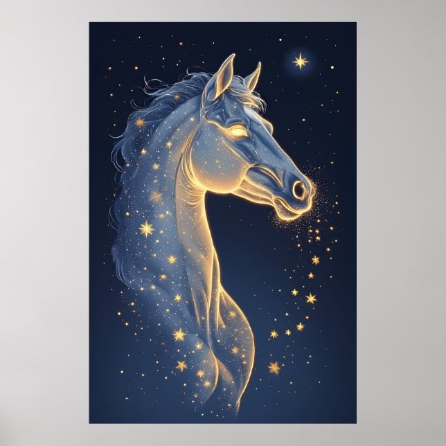 Póster 🐴 Caballo Celestial del Cielo Nocturno de Luz Est (Frente)