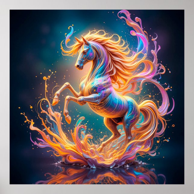 Póster Caballo Celestial Vibrante en Medio de Remolinos C (Frente)