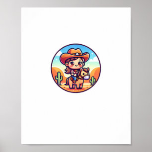 Póster Caballo Chica de vaca dulce montando mochila de va