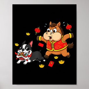 Póster Caballo Chino Boston Terrier Niños Hombres Mujeres