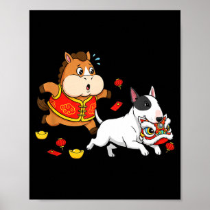 Póster Caballo Chino Bull Terrier Niños Hombres Mujeres F