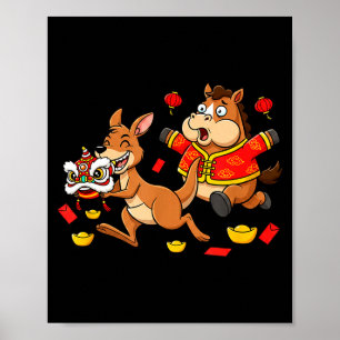 Póster Caballo Chino Canguro Divertido Hombres Mujeres Fe