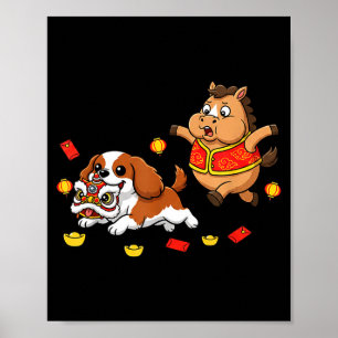 Póster Caballo Chino Cavalier King Charles Spaniel Feliz
