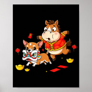 Póster Caballo Chino Chihuahua Divertido Niño Hombres Muj