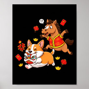 Póster Caballo Chino Corgi Divertido Niños Hombres Mujere