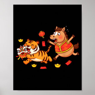 Póster Caballo Chino Divertido Tigre Niños Hombres Mujere
