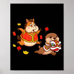 Póster Caballo Chino Nutria Divertido Niños Hombres Mujer