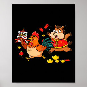 Póster Caballo Chino Pollo Divertido Niños Hombres Mujere