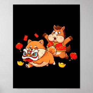 Póster Caballo Chino Pomerania Niños Hombres Mujeres Feli