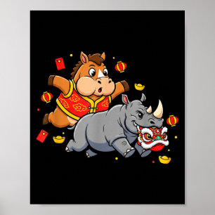 Póster Caballo Chino Rinoceronte Divertido Niños Hombres